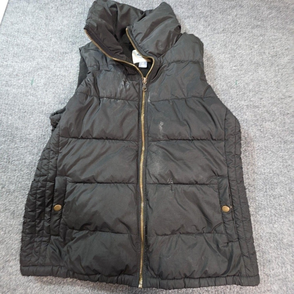 Old Navy Vest Womens Small Black Quilted Puffer Fleece Lined Zip Outdoor Warm